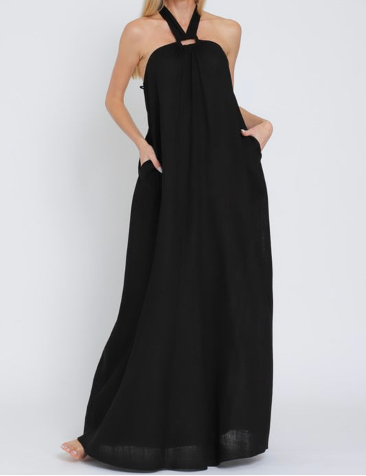 Halter black maxi dress