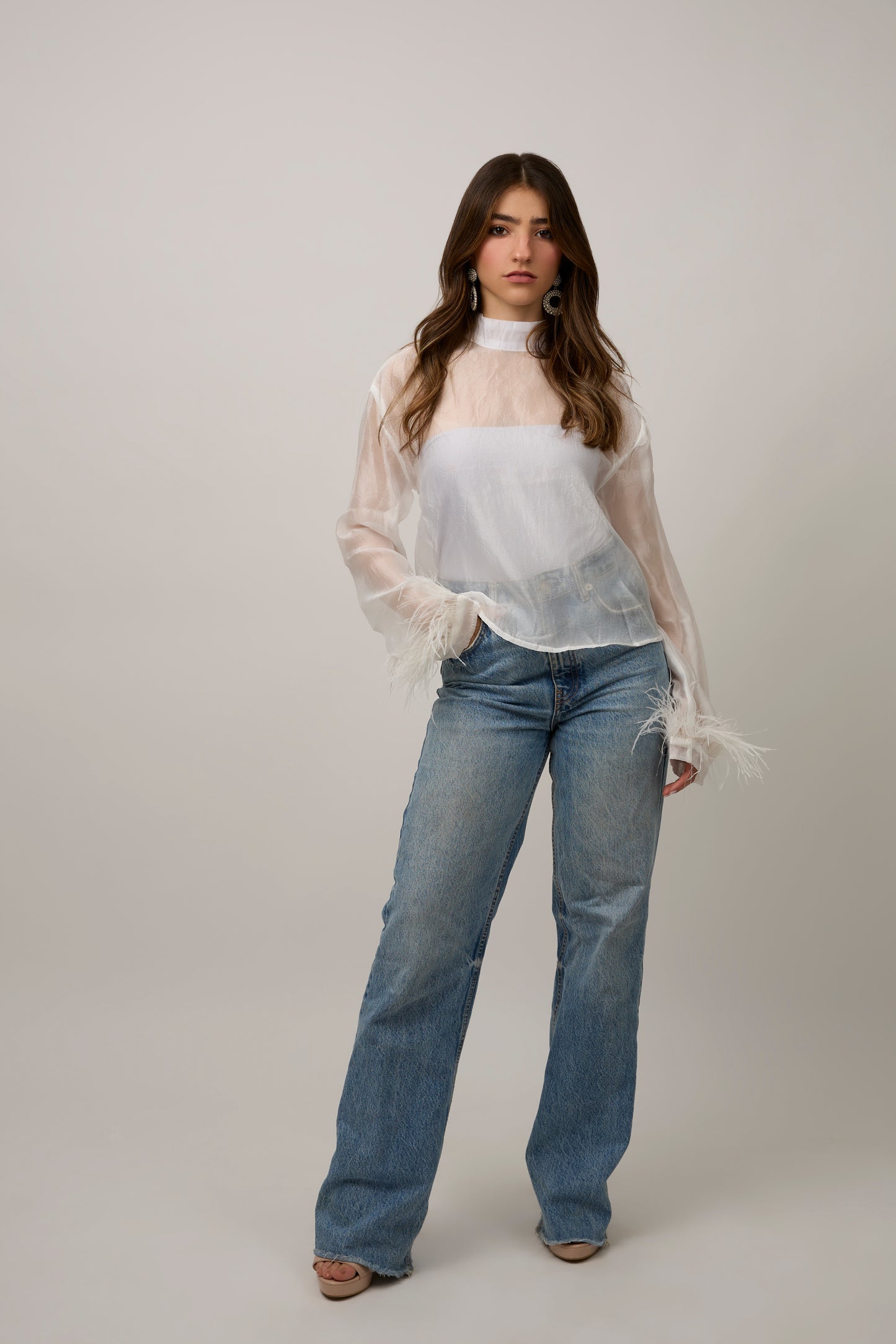 White feather holiday blouse