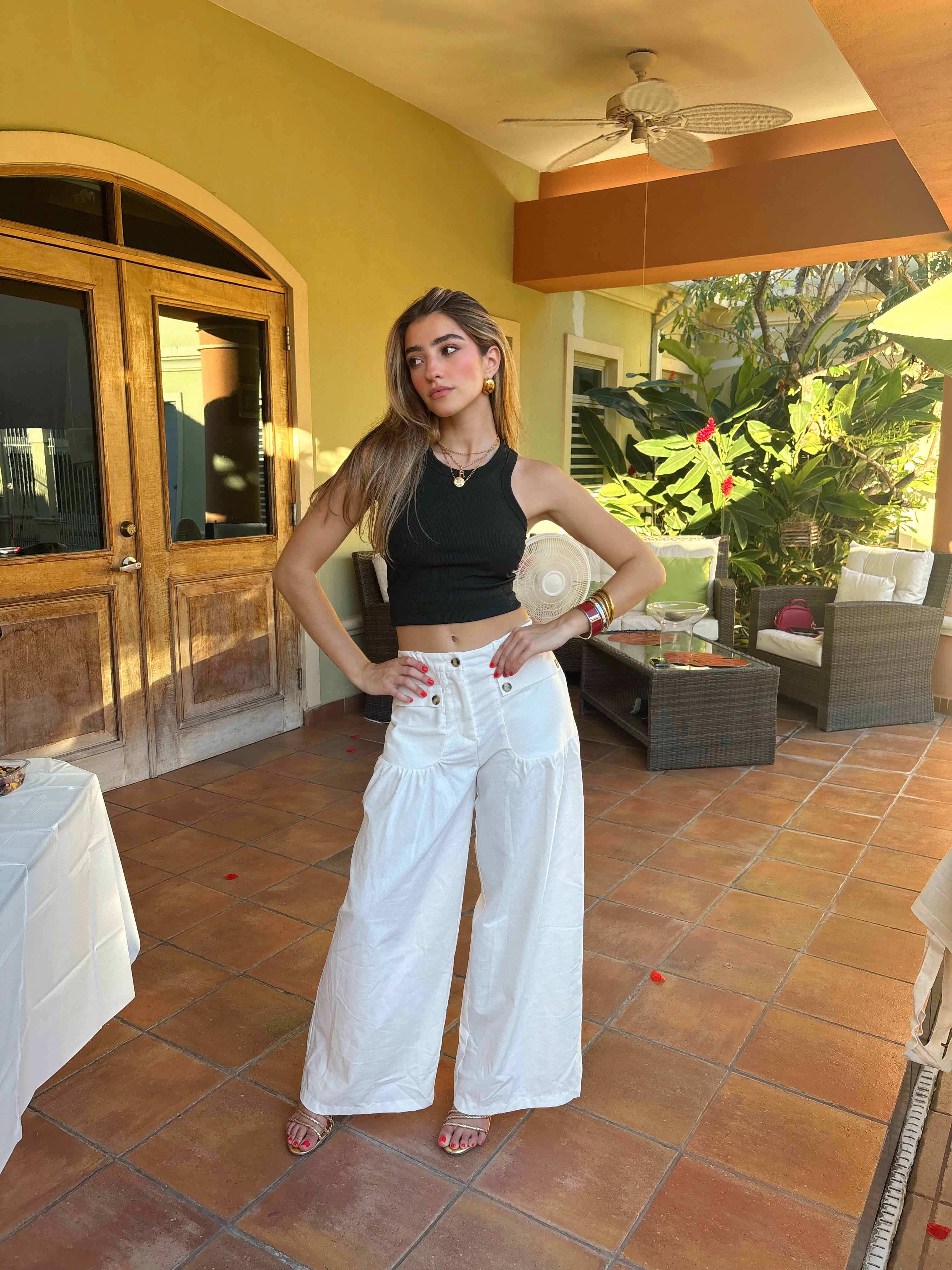 High waisted white pants