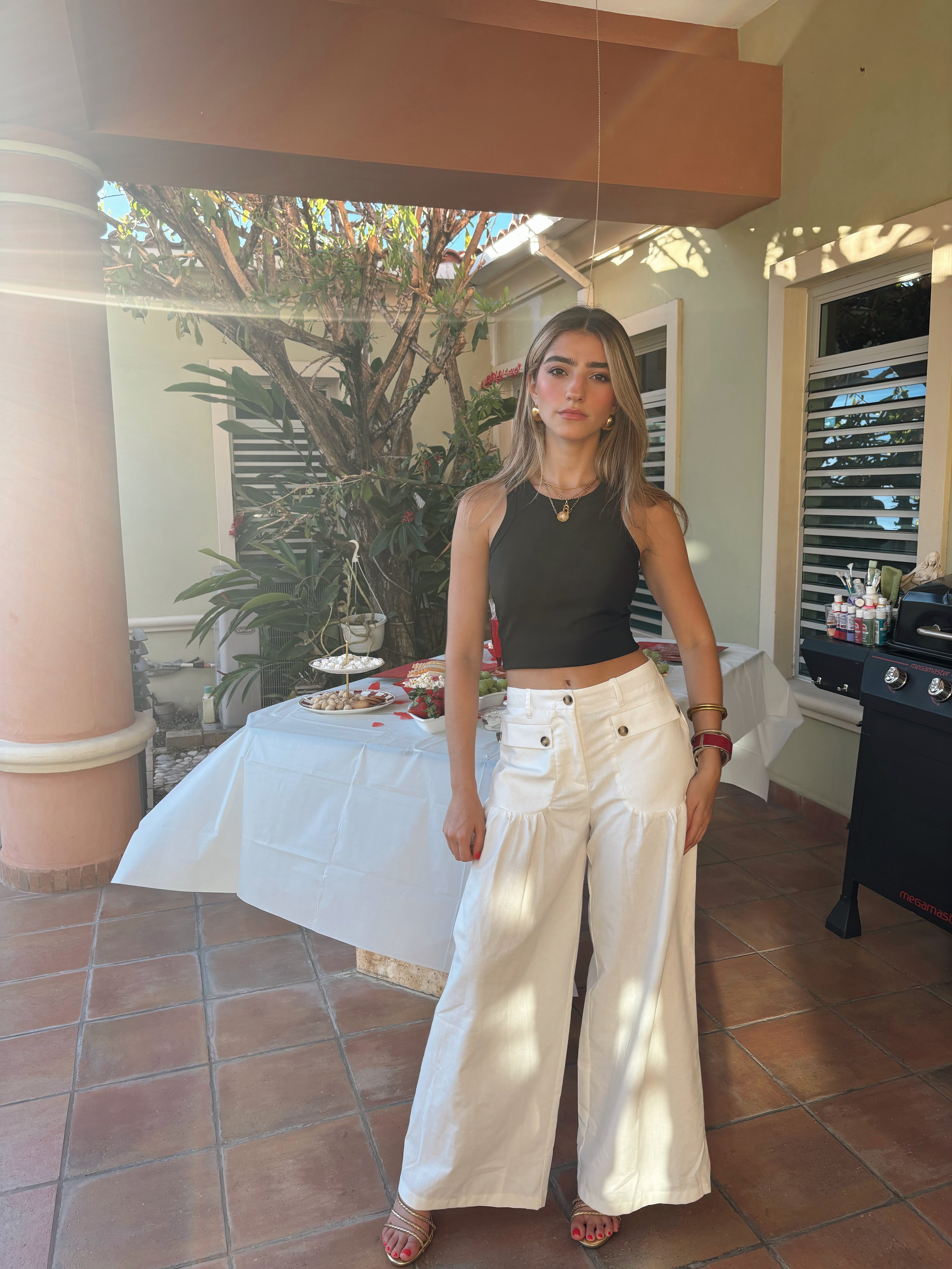 High waisted white pants