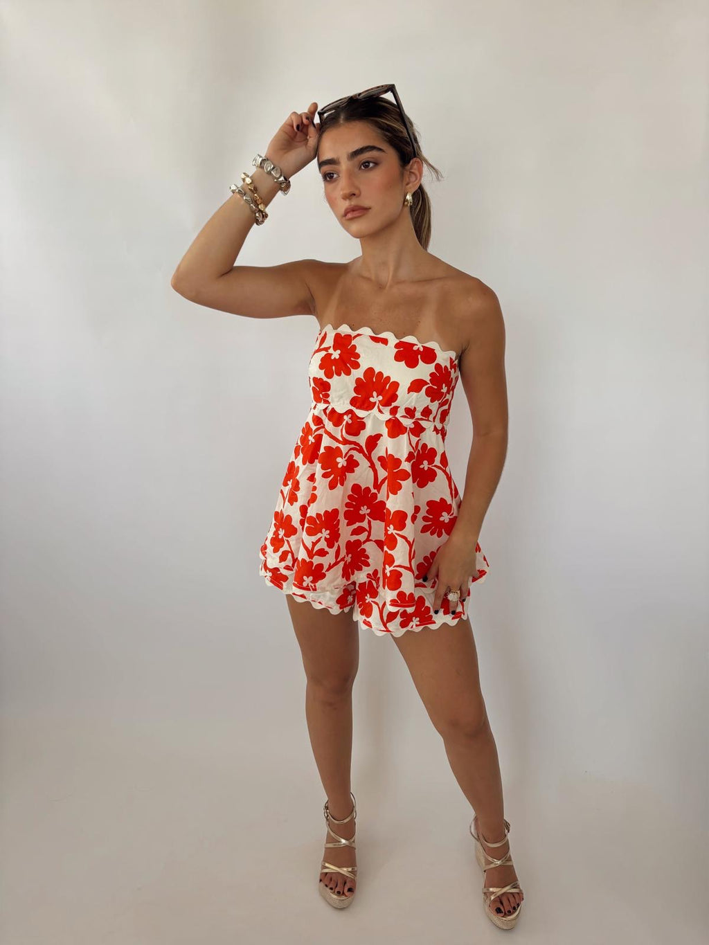 Floral strapless romper