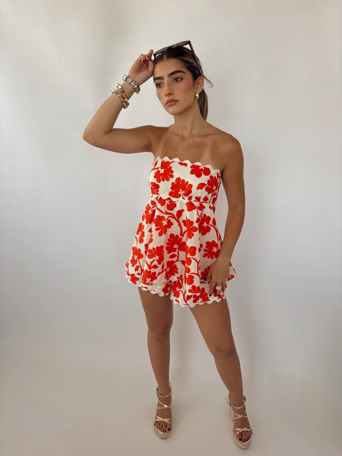 Floral strapless romper