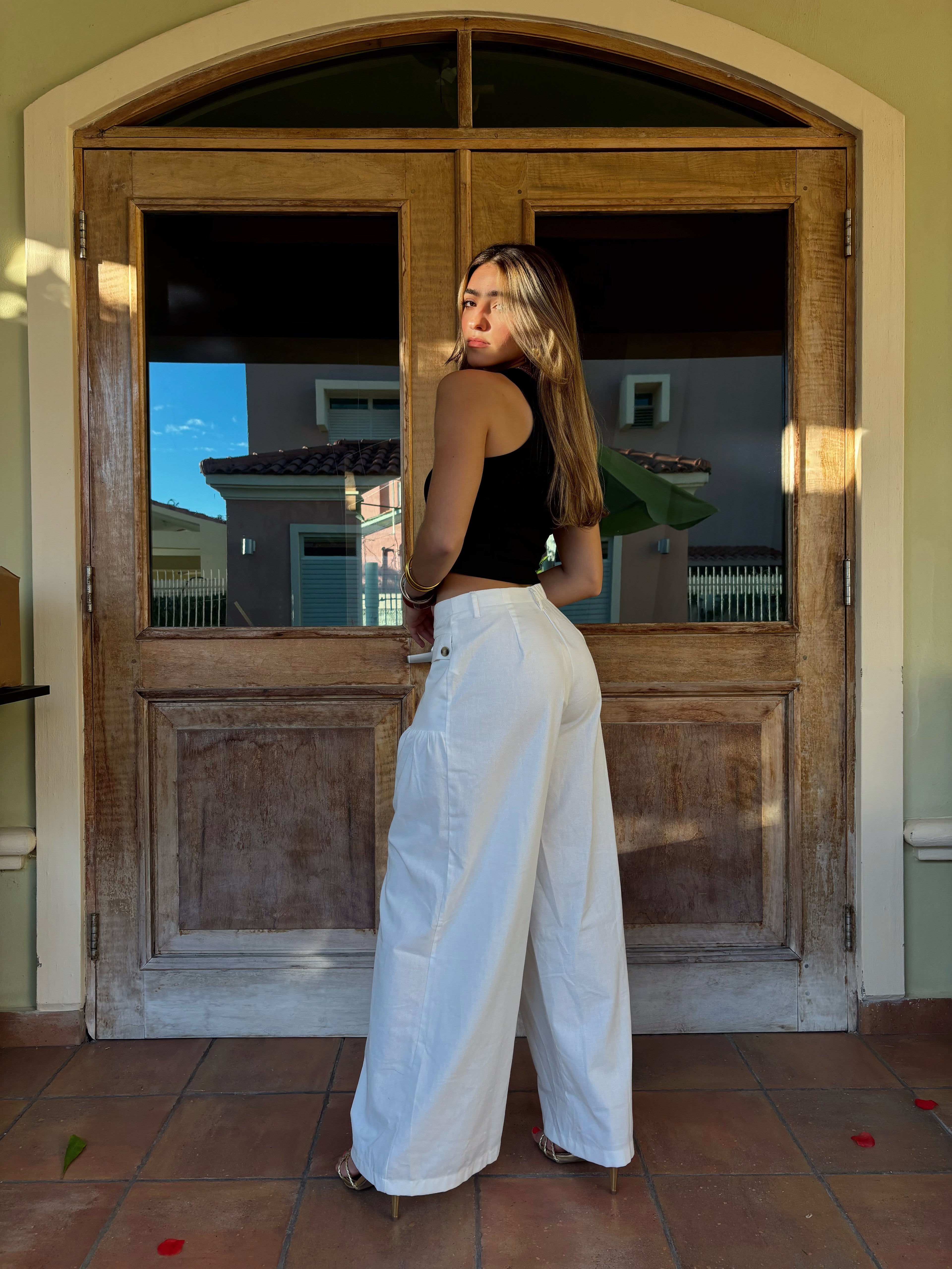 High waisted white pants