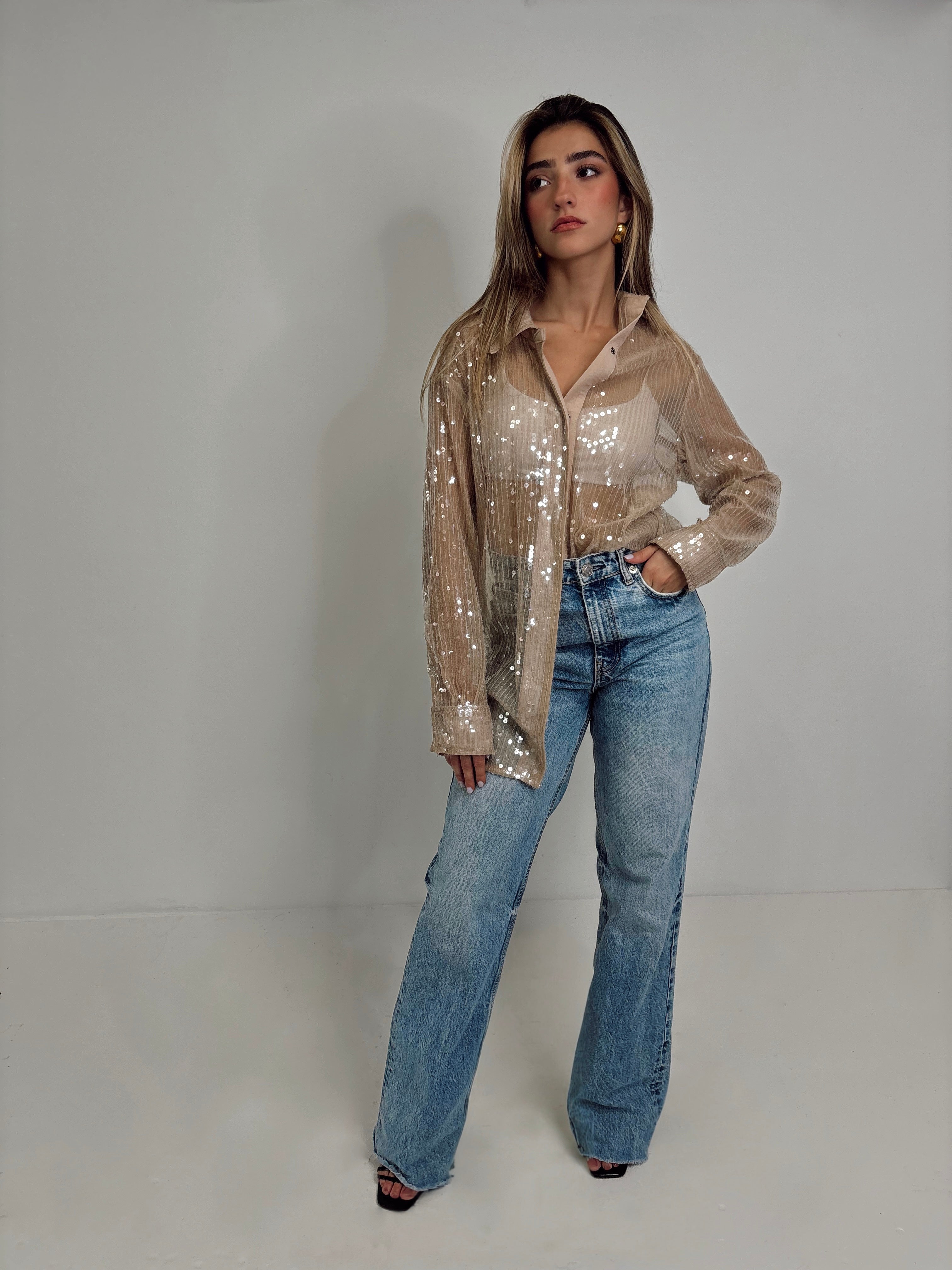Sequin button down shirt