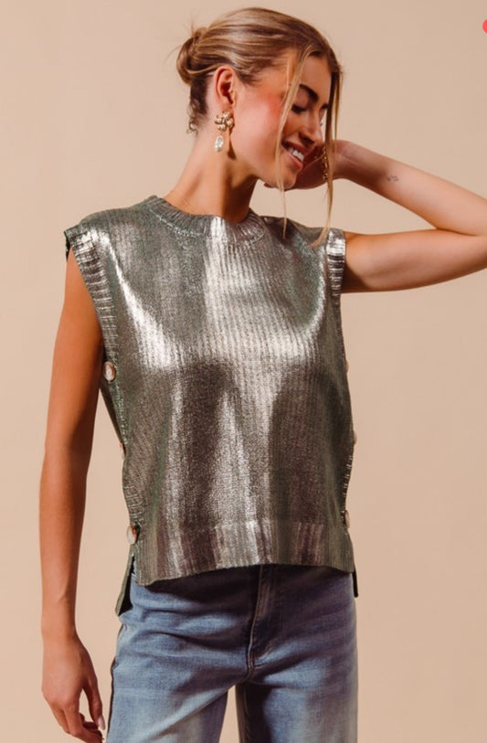 METALLIC HOLIDAY SWEATER VEST