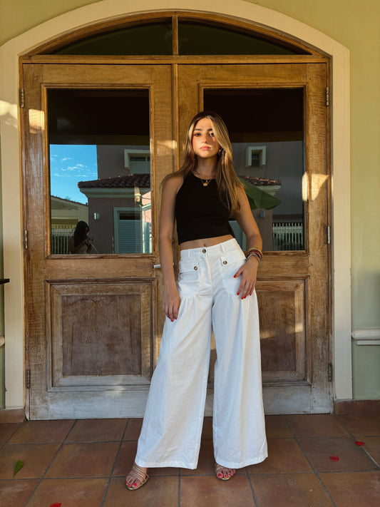 High waisted white pants