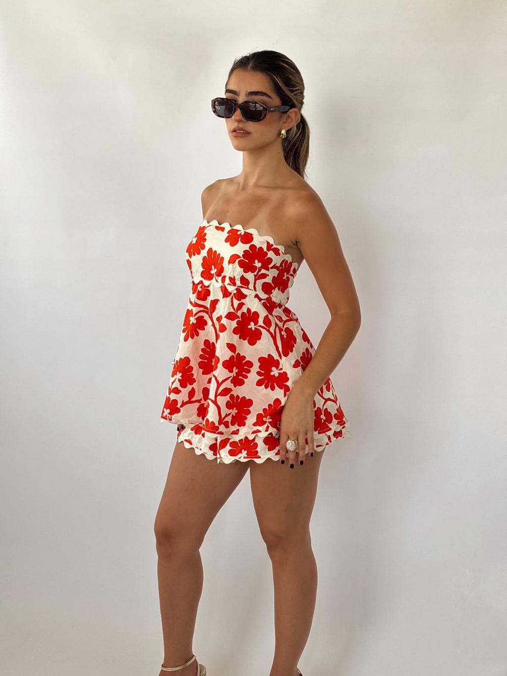 Floral strapless romper