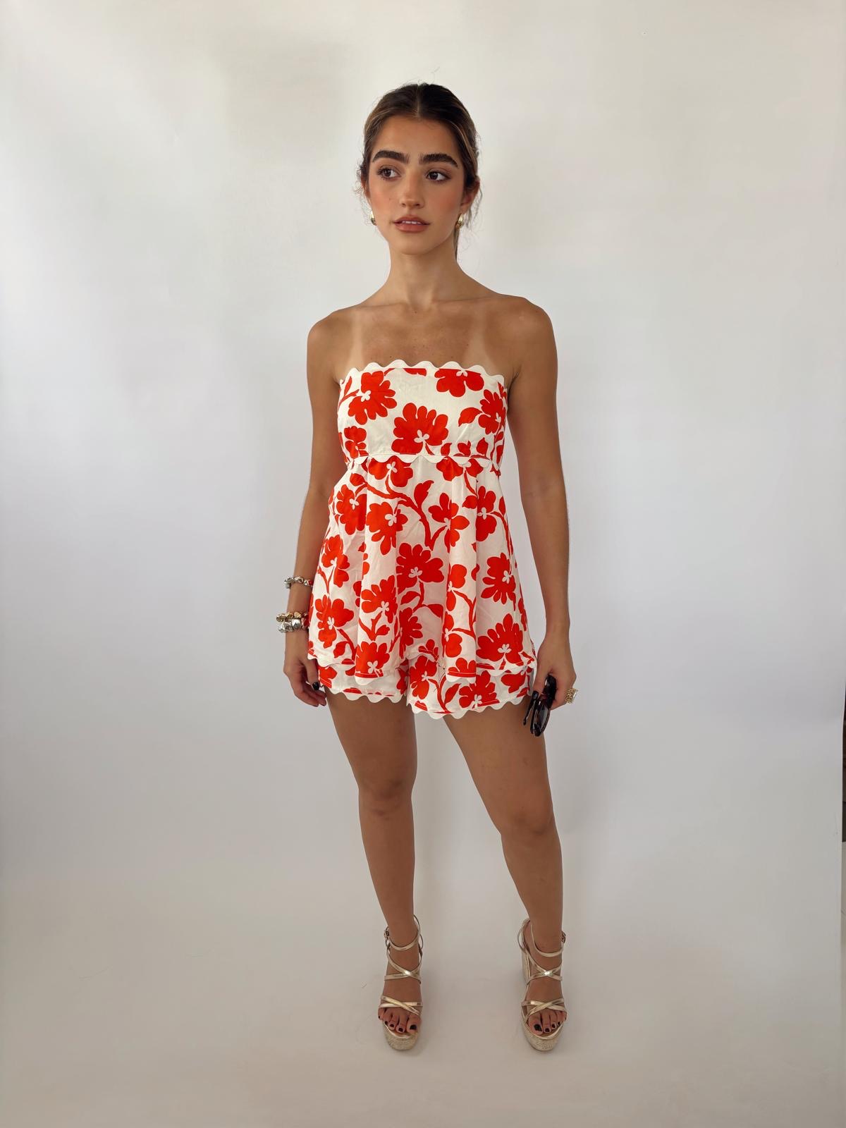 Floral strapless romper