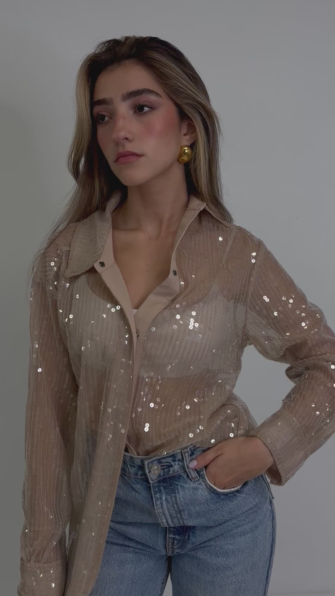 Sequin button down shirt